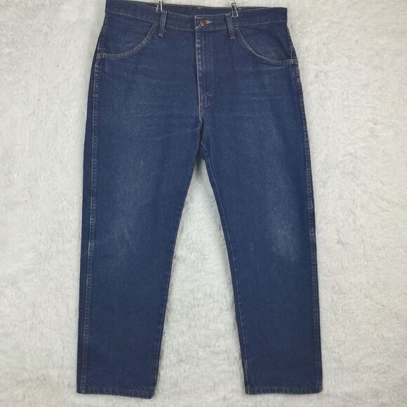 Rustler Mens Jeans Straight Leg Denim Blue Heavy Indigo‎ Wash Whiskering 36x30 - Picture 1 of 13